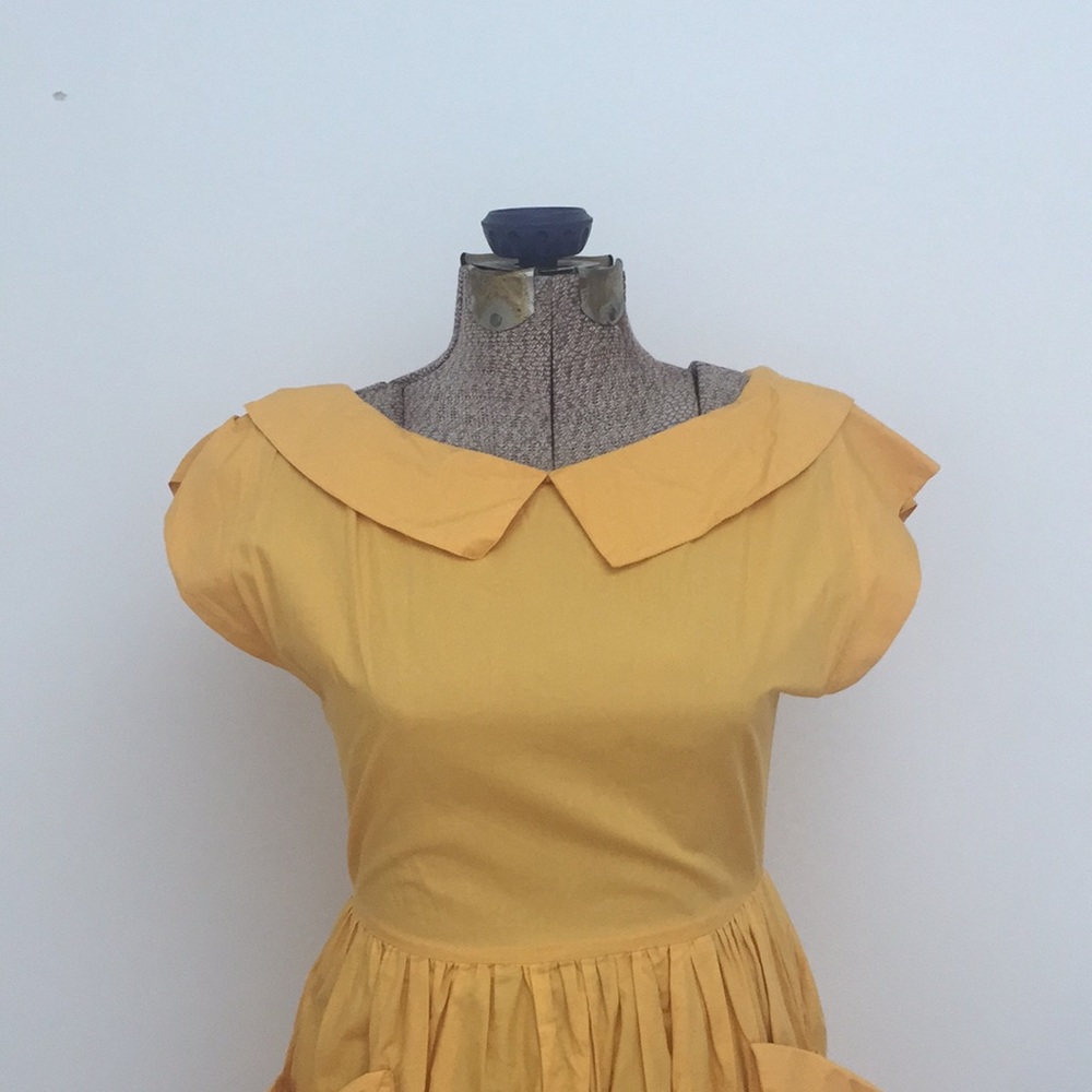 Mustard yellow collared dress w/ deep v back